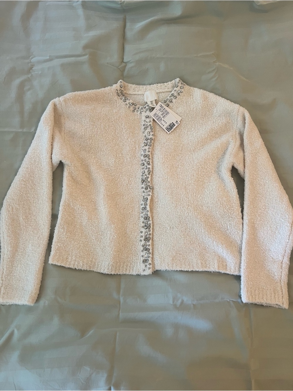 H&M Cream Knit Cardigan with Beaded Trim